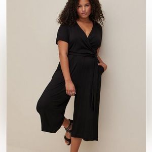 Torrid Surplice Culotte Jumpsuit -Super Soft Black Size Large NWT